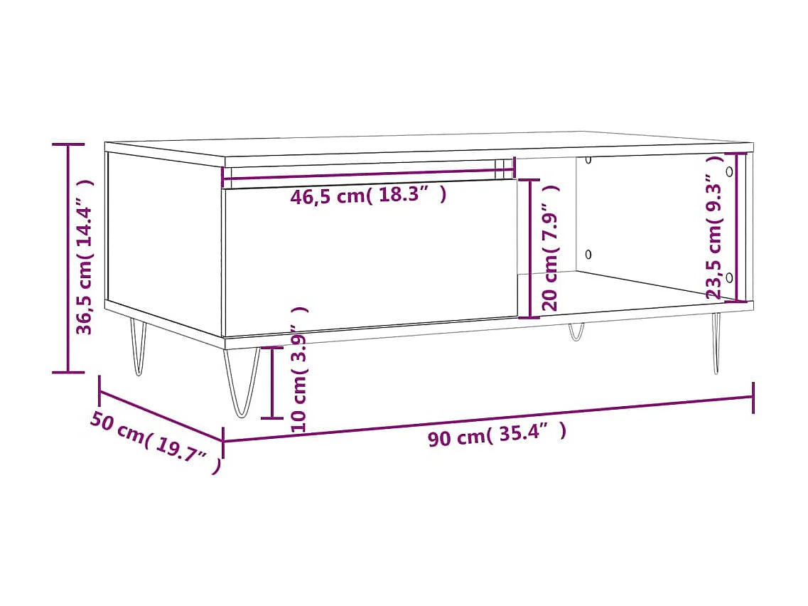 Mesa de centro Gold Sonoma gris 90x50x36,5 cm Madera contrachapada