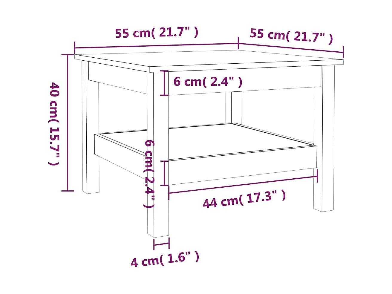 Gold Salontafel Grijs 55x55x40 cm Massief grenenhout