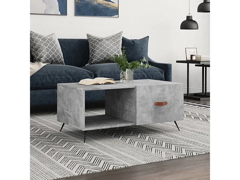 Table basse gris béton 90x50x40 cm bois d'ingénierie