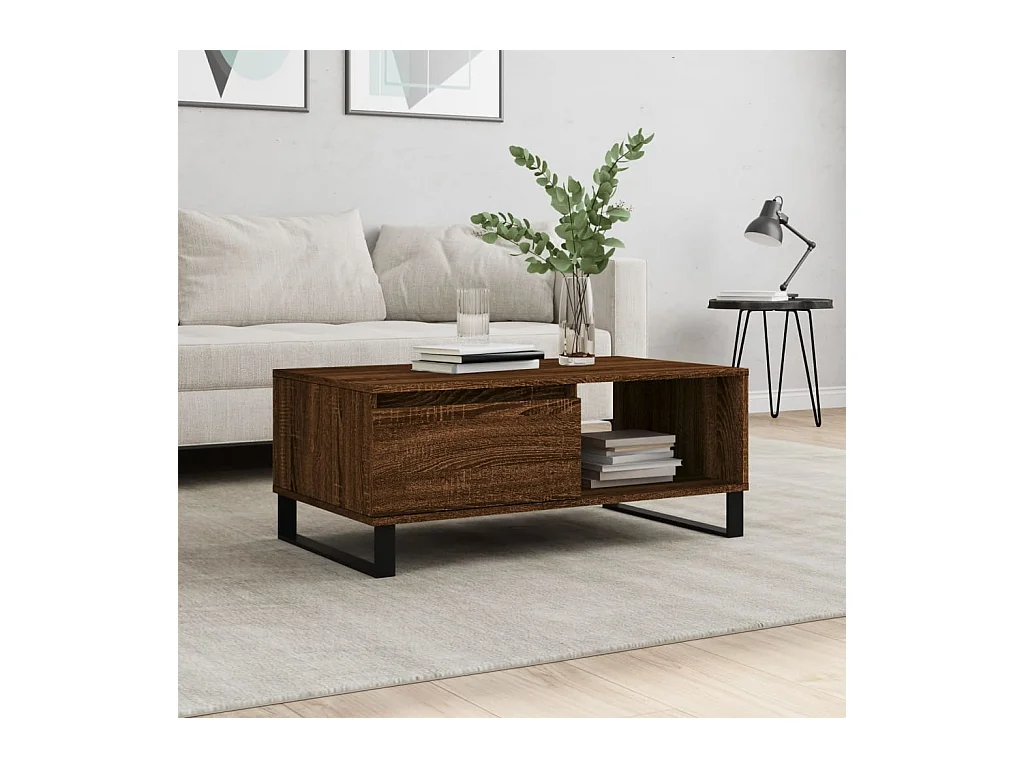 Mesa de centro dourada Carvalho castanho 90x50x36,5 cm Madeira artificial