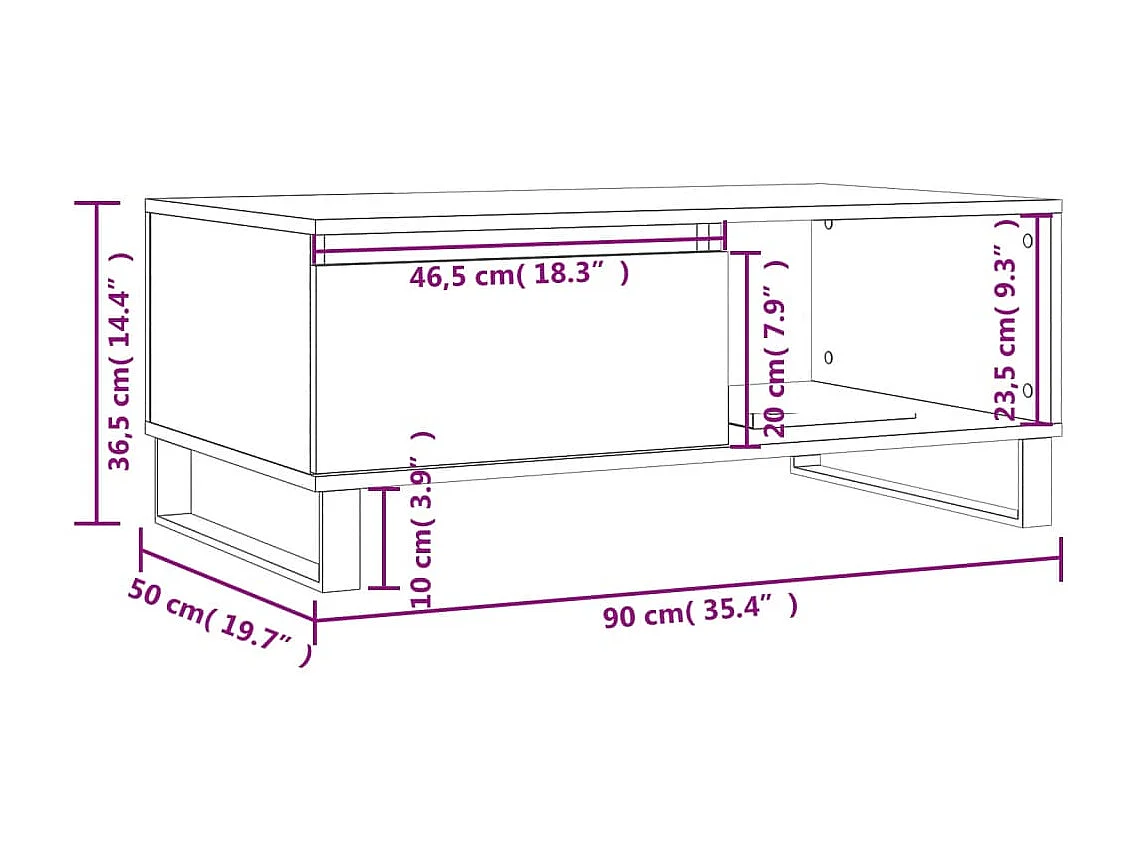 Tavolino Gold Rovere marrone 90x50x36,5 cm MDF