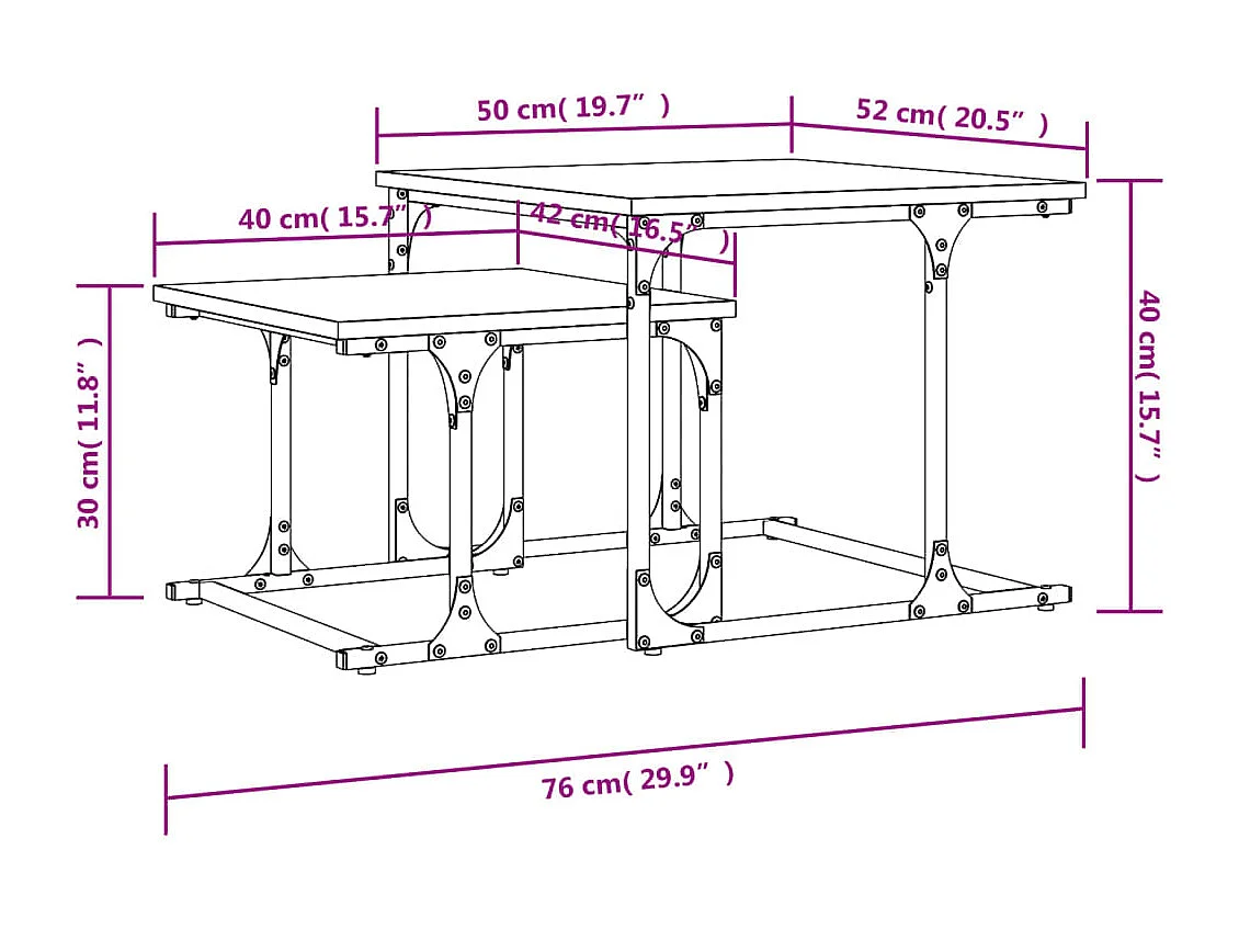 Table basse gigogne 2 pcs sonoma gris bois d'ingénierie