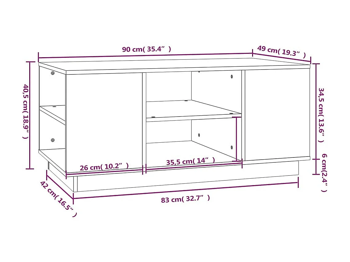 Mesa de centro Gold Blanco 90x49x40,5 cm Madera maciza de pino