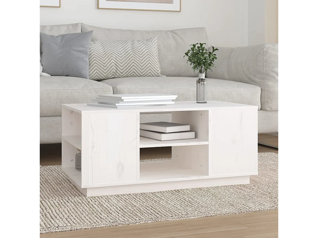 Table basse Blanc 90x49x40,5 cm Bois massif de pin