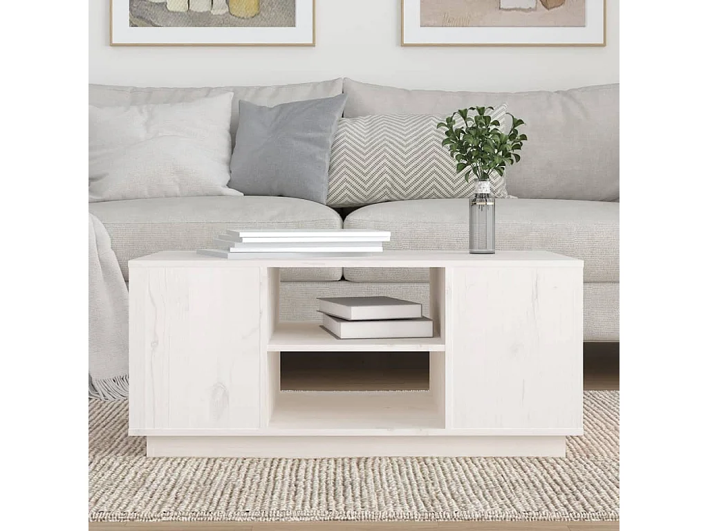 Table basse Blanc 90x49x40,5 cm Bois massif de pin