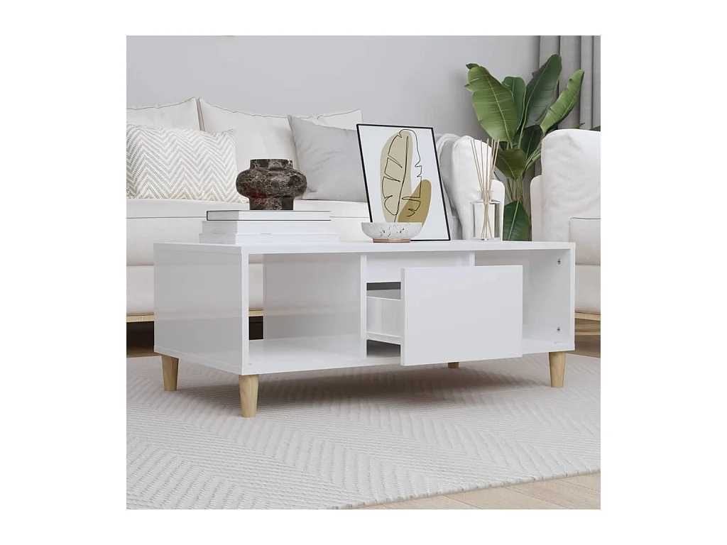 Gold Salontafel Glanzend wit 90x50x36,5 cm Bewerkt hout