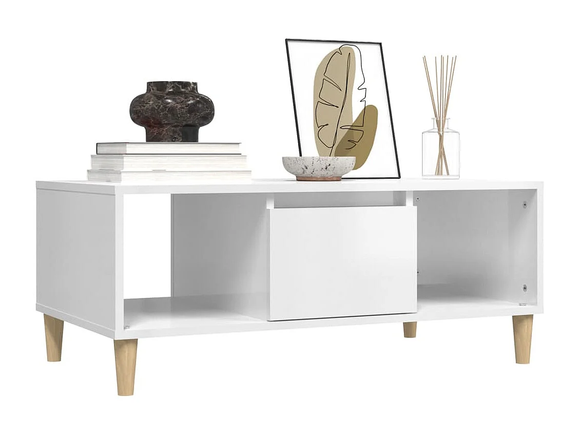 Gold Salontafel Glanzend wit 90x50x36,5 cm Bewerkt hout