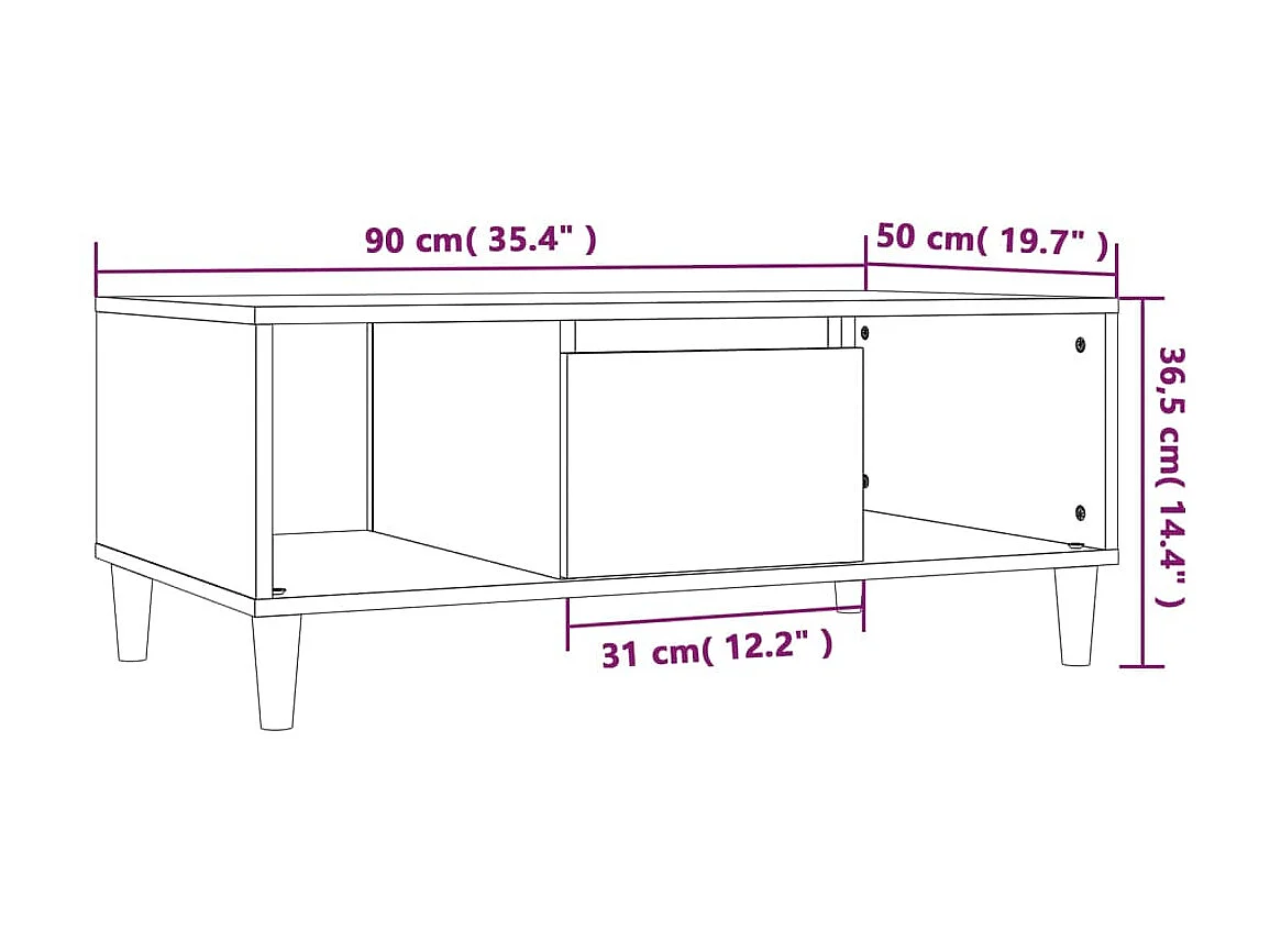 Gold Salontafel Glanzend wit 90x50x36,5 cm Bewerkt hout
