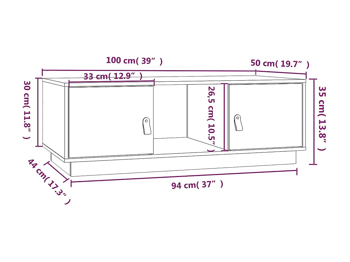 Mesa de centro dourada Cinza 100x50x35 cm Madeira maciça de pinho