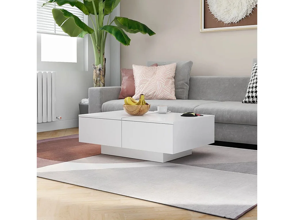 Mesa de centro dourada branca 90x60x31 cm aglomerado