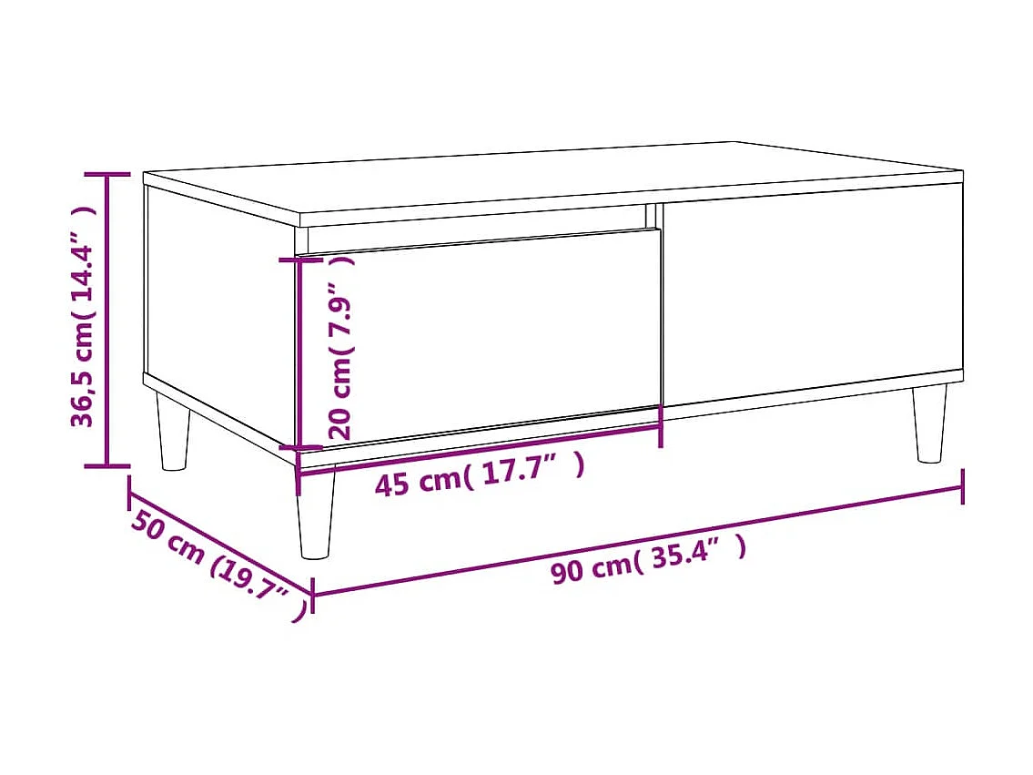 Mesa de centro dourada Carvalho fumado 90x50x36,5 cm Madeira artificial