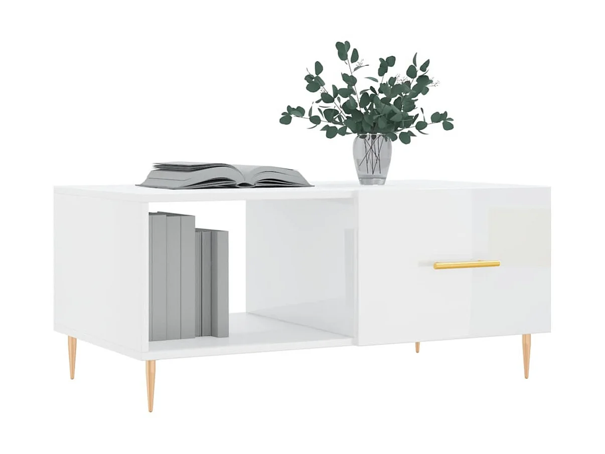 Table basse Blanc brillant 90x50x40 cm Bois d'ingénierie