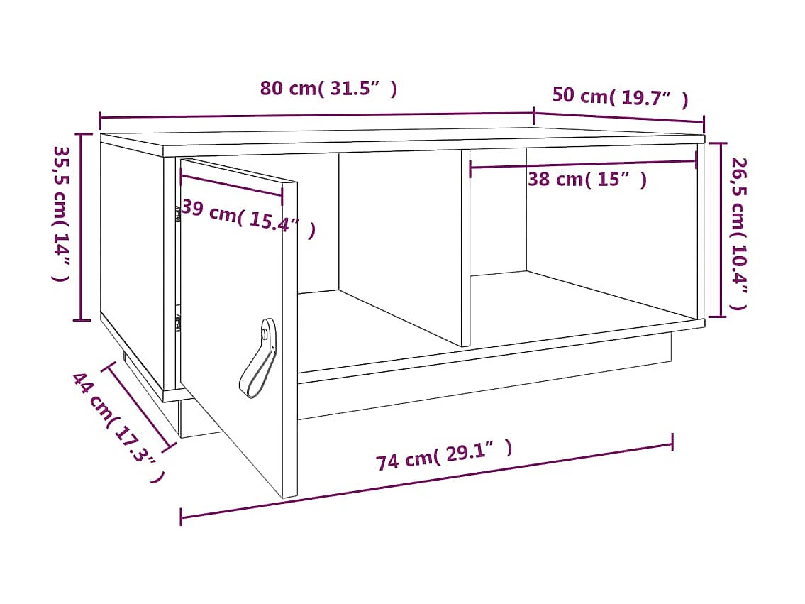 Mesa de centro dourada Cinza 80x50x35,5 cm Madeira maciça de pinho