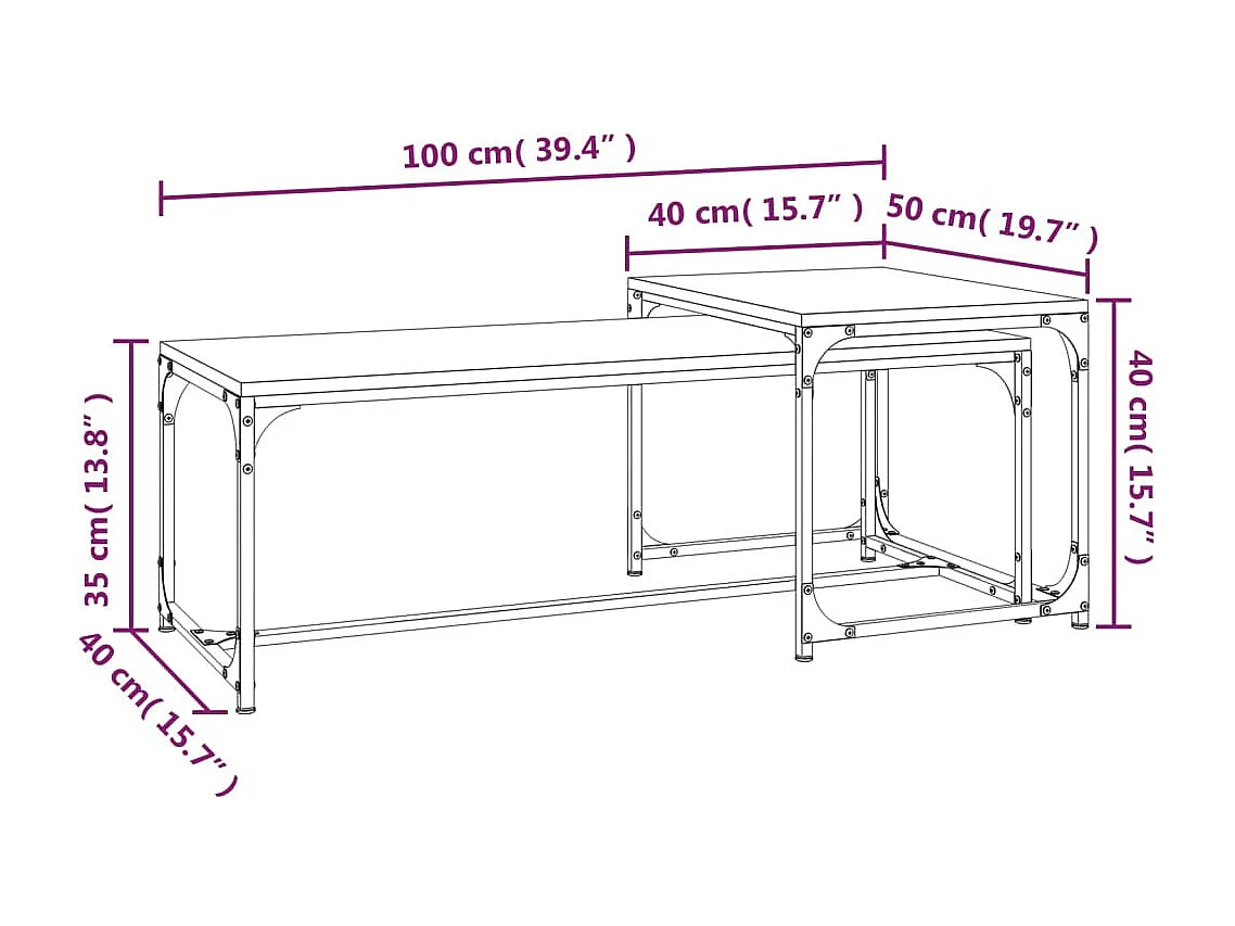 Tavolini Gold 2 pezzi Rovere Sonoma MDF