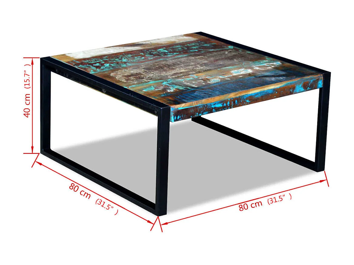 Mesa de centro dorada Madera maciza recuperada 80 x 80 x 40 cm