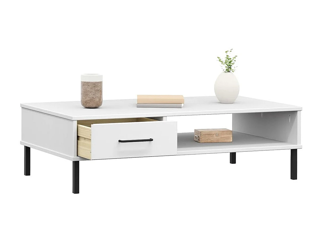 Mesa de centro dorada con patas de metal Madera maciza de pino blanco OSLO