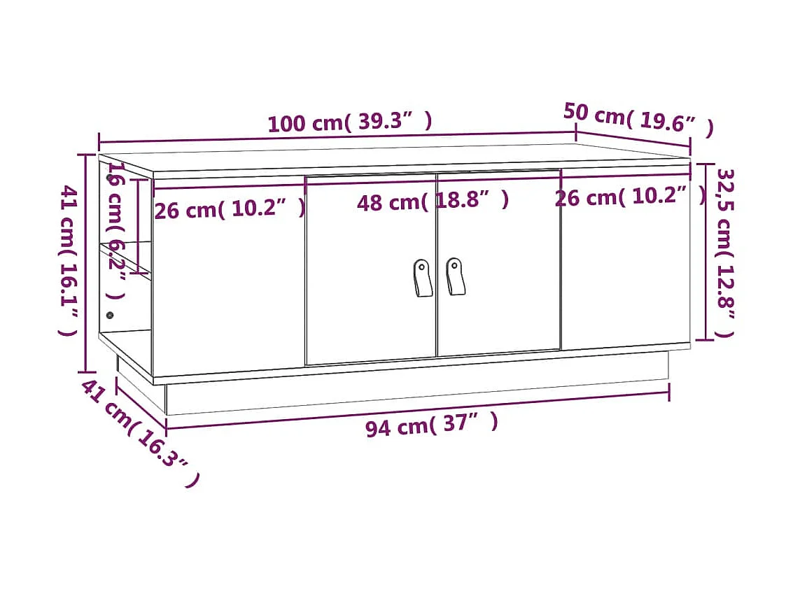 Mesa de centro dourada branca 100x50x41 cm Madeira maciça de pinho
