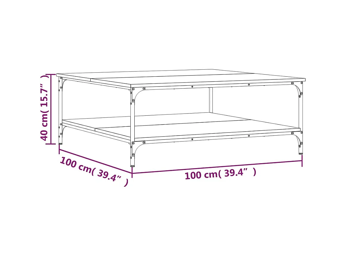 Table basse sonoma gris 100x100x40 cm bois d'ingénierie