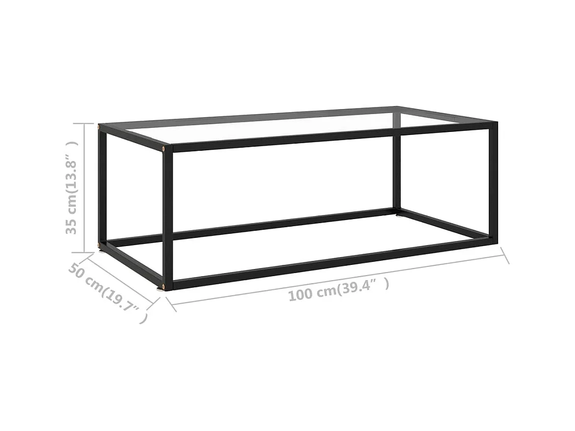 Gold Salontafel Zwart met gehard glas 100x50x35 cm