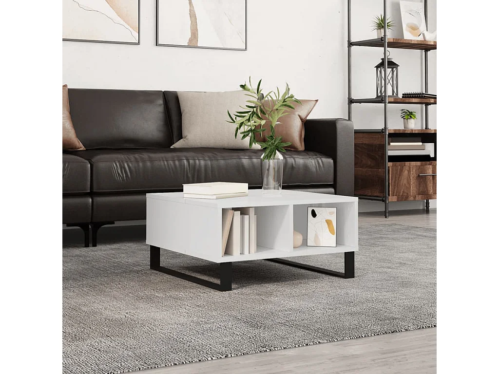 Goud Glanzend witte salontafel 60x60x30 cm samengesteld hout