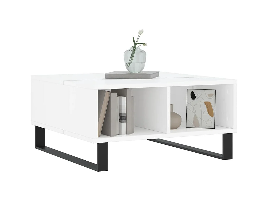 Table basse blanc brillant 60x60x30 cm bois d'ingénierie