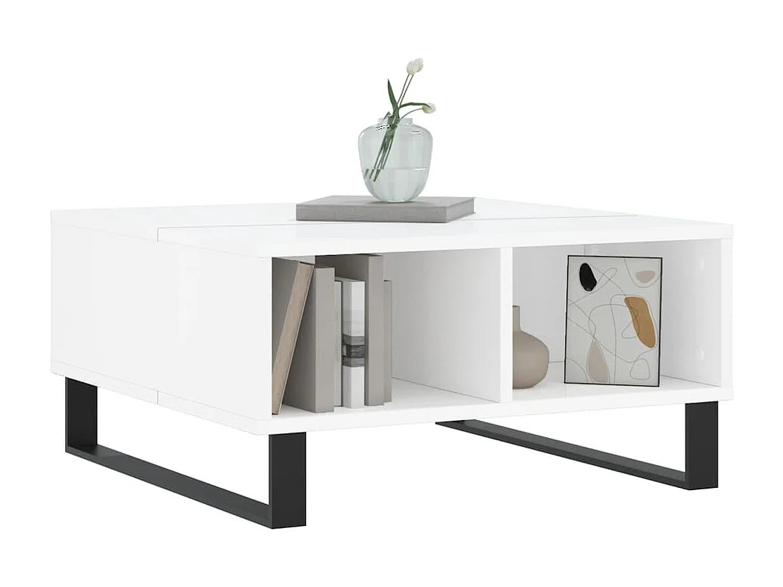 Mesa de centro blanca Gold Glossy 60x60x30 cm de madera contrachapada