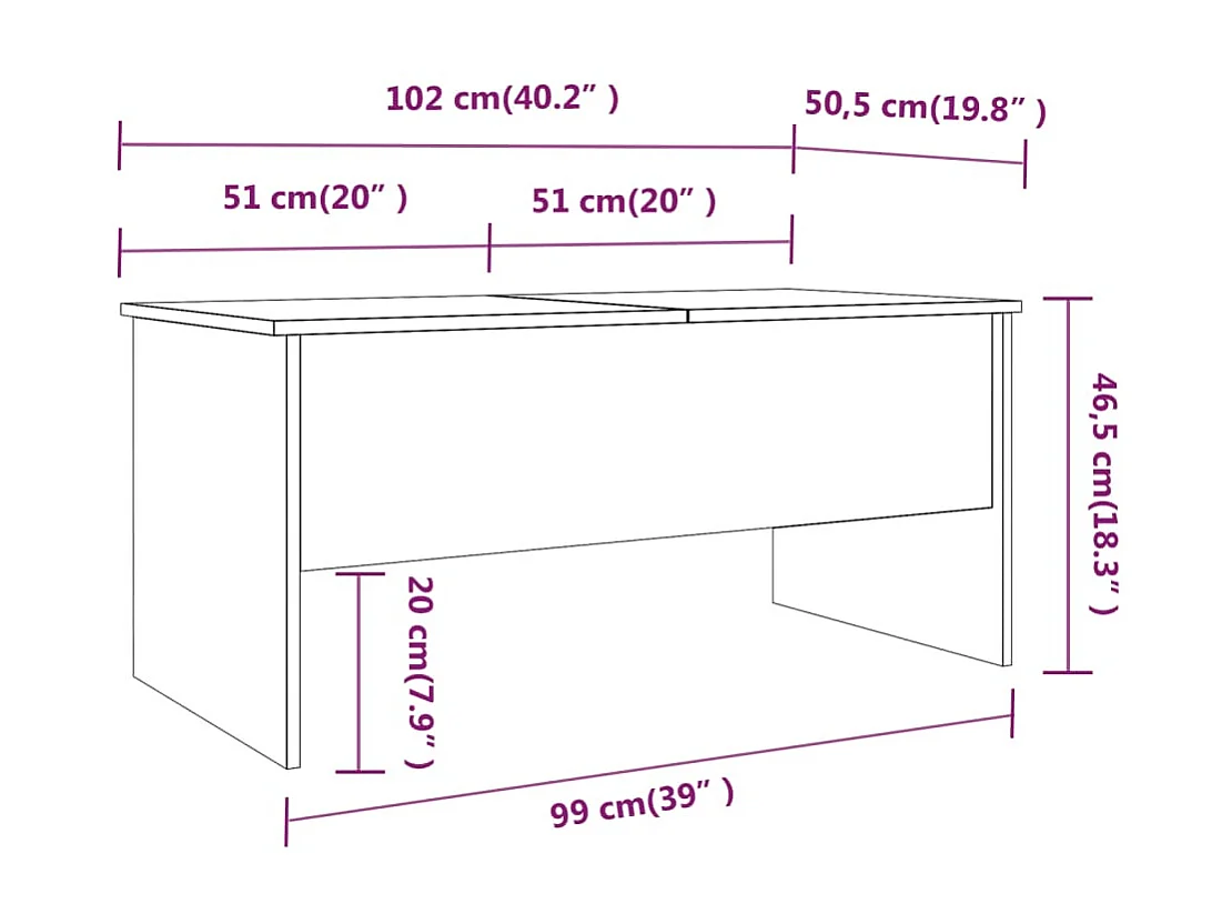 Table basse Chêne marron 102x50,5x46,5 cm Bois d'ingénierie