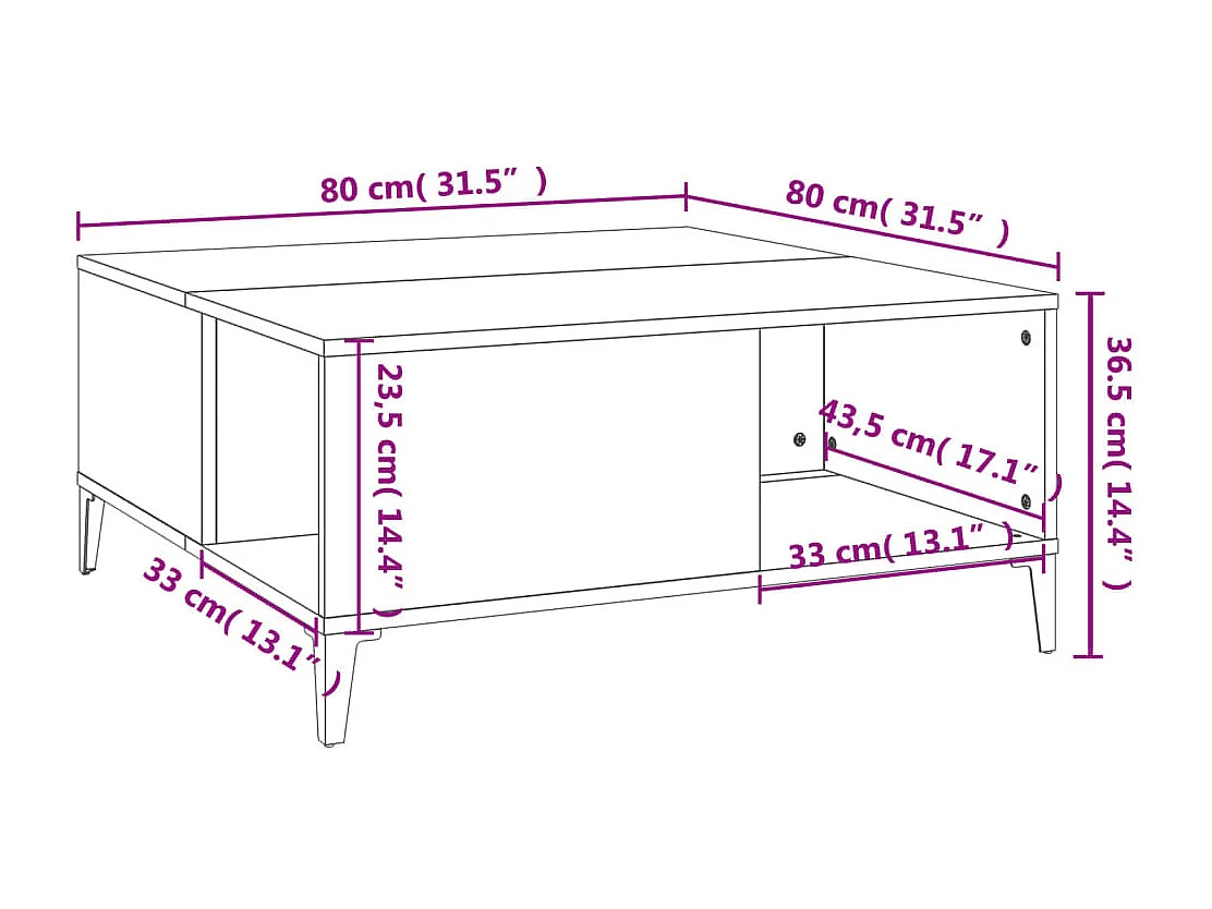 Mesa de centro Gold blanca 80x80x36,5 cm de madera contrachapada