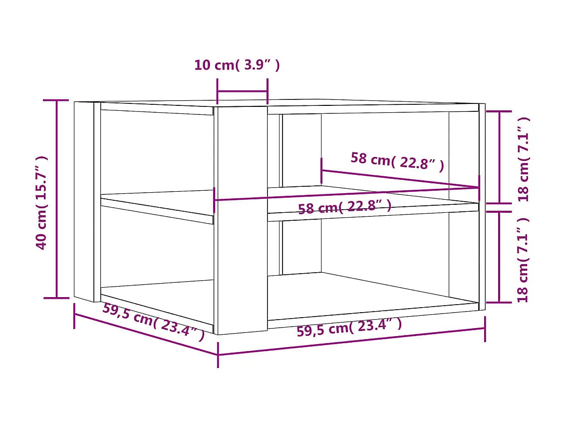Tavolino in rovere Sonoma color oro 59,5x59,5x40 cm in multistrato