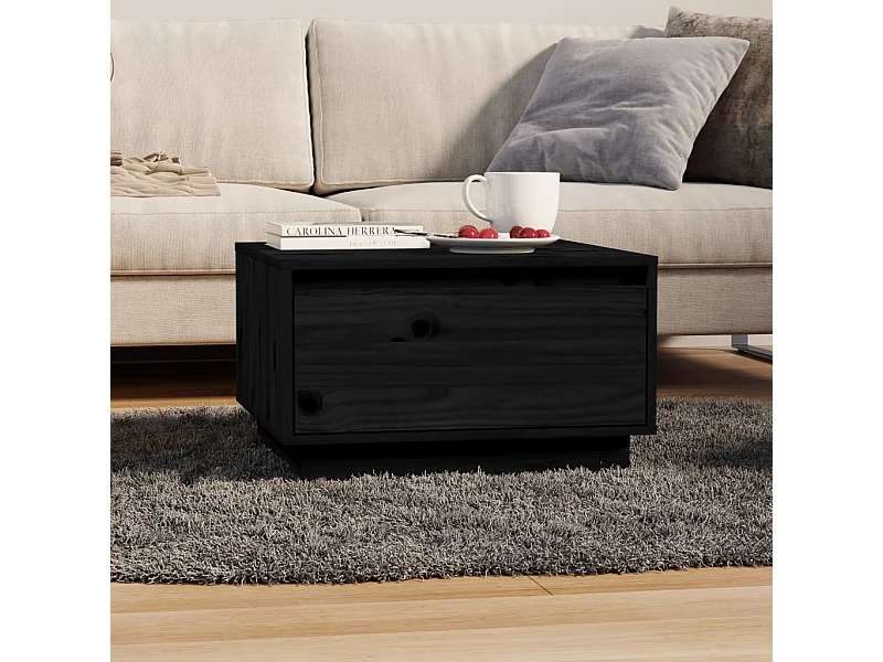 Tavolino Gold Nero 55x56x32 cm Legno di pino massiccio