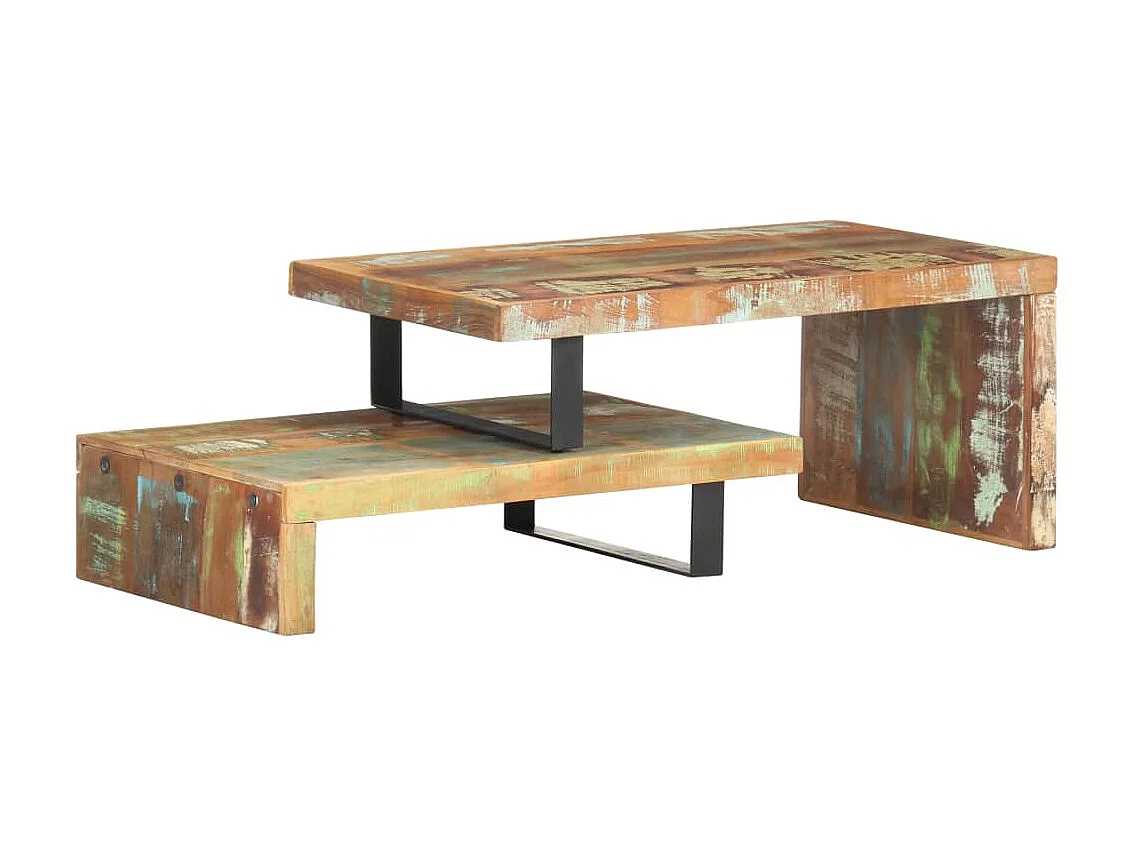 Juego de mesa de centro dorada de 2 piezas de madera maciza recuperada