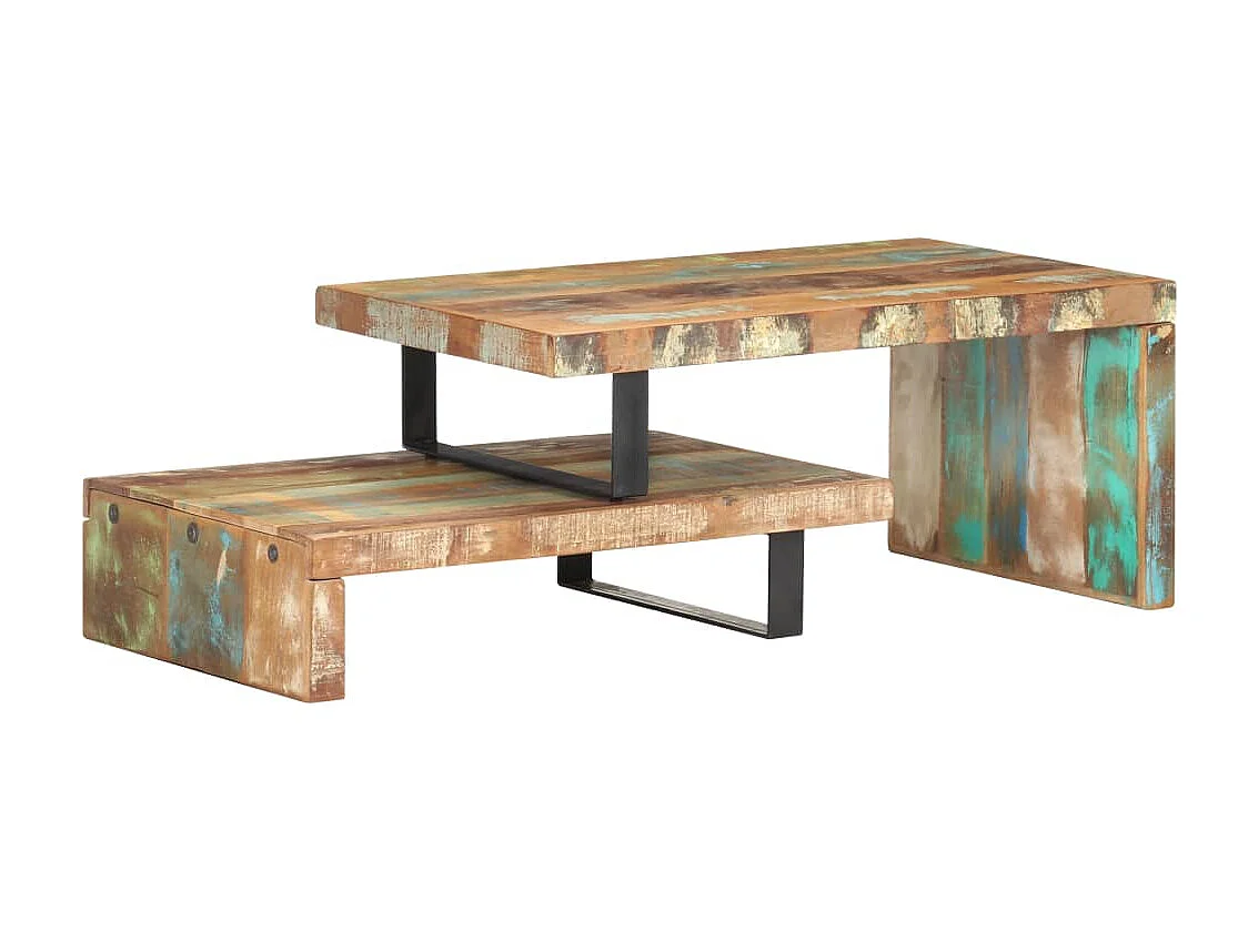 Juego de mesa de centro dorada de 2 piezas de madera maciza recuperada