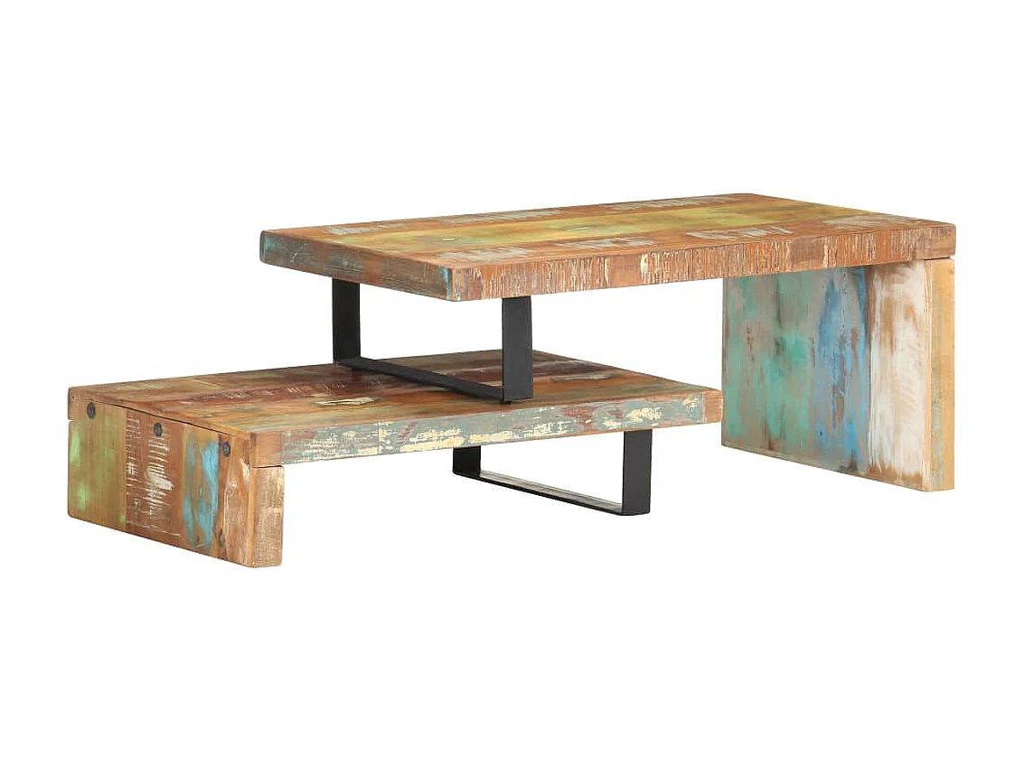 Juego de mesa de centro dorada de 2 piezas de madera maciza recuperada