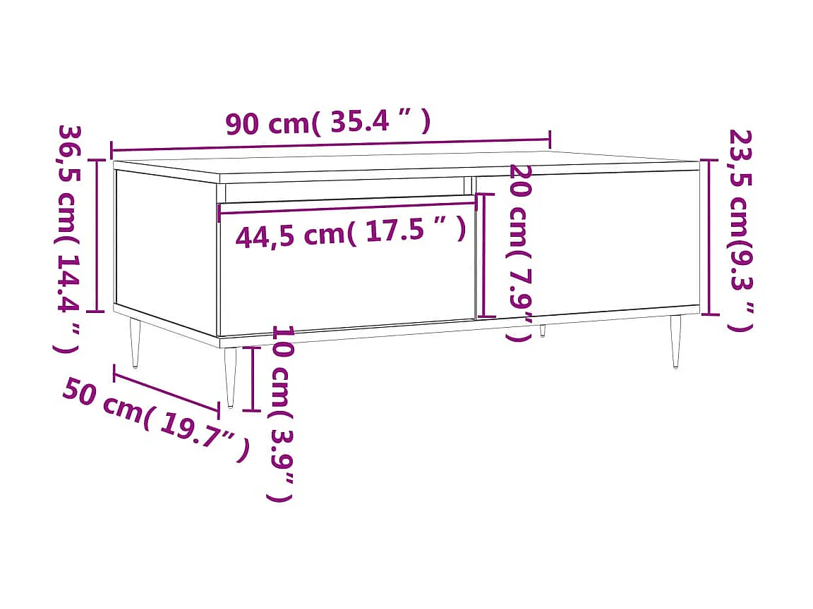 Gold Couchtisch Sonoma-Eiche 90x50x36,5 cm Holzwerkstoff
