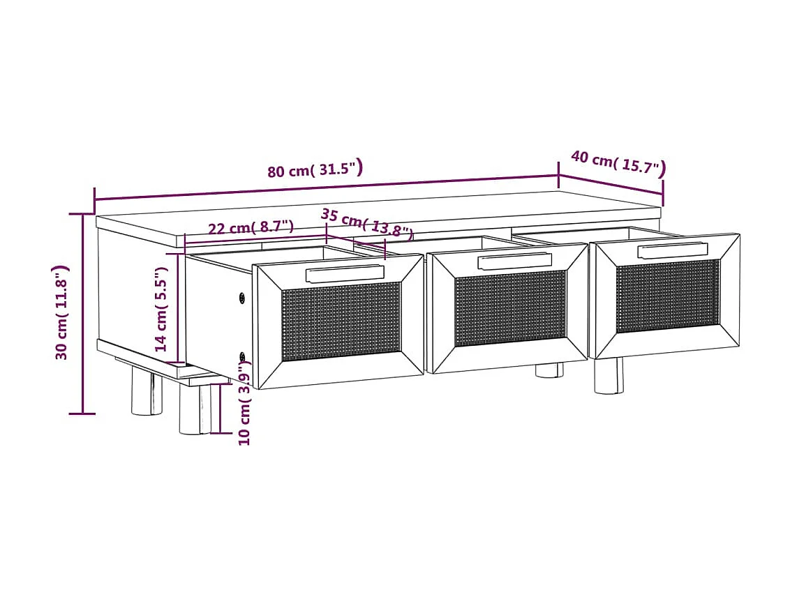 Mesa de centro dourada branca 80x40x30 cm Madeira trabalhada e pinho maciço