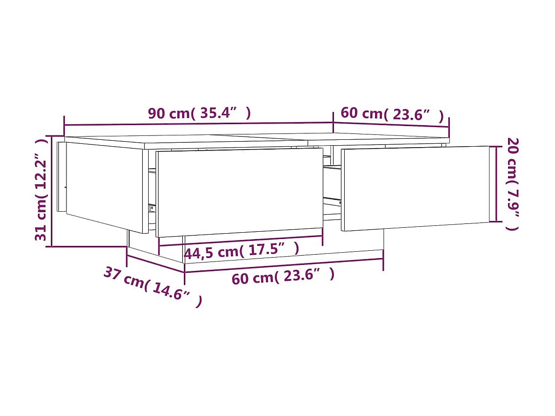 Mesa de centro dourada Carvalho fumado 90x60x31 cm Madeira artificial
