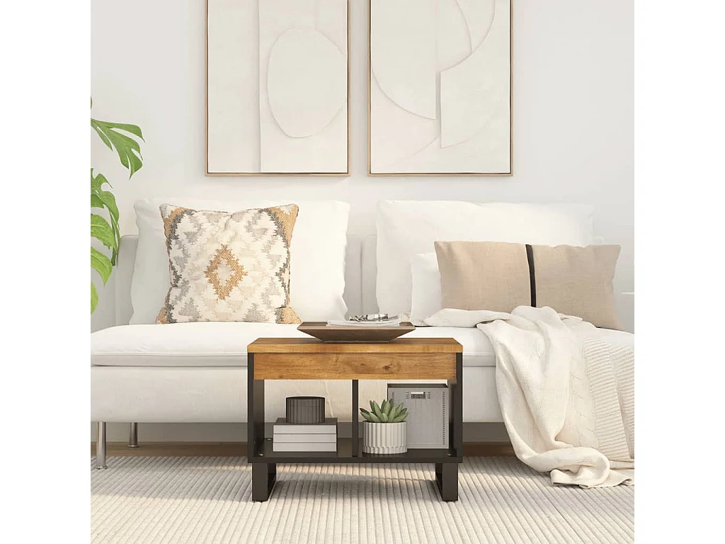 Mesa de centro dourada 55x50x40 cm madeira de mangueira maciça