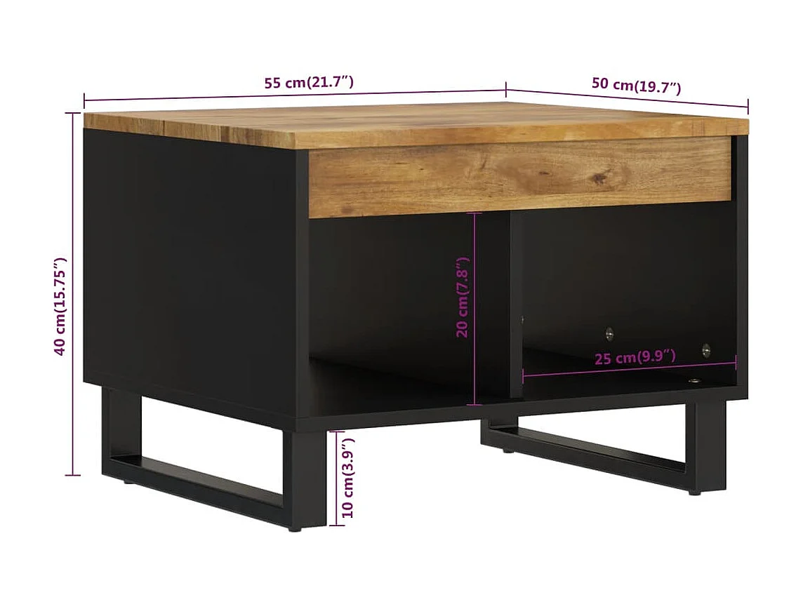 Mesa de centro dourada 55x50x40 cm madeira de mangueira maciça