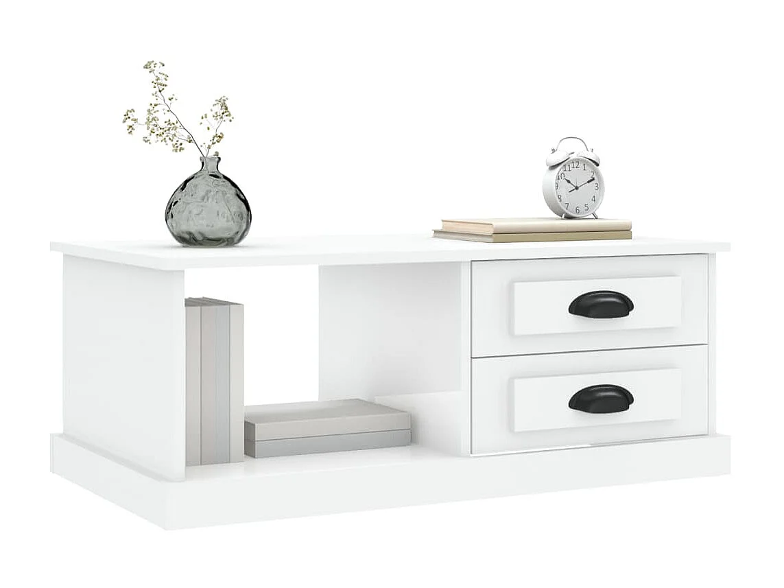 Gold Salontafel Glanzend wit 90x50x35 cm Bewerkt hout