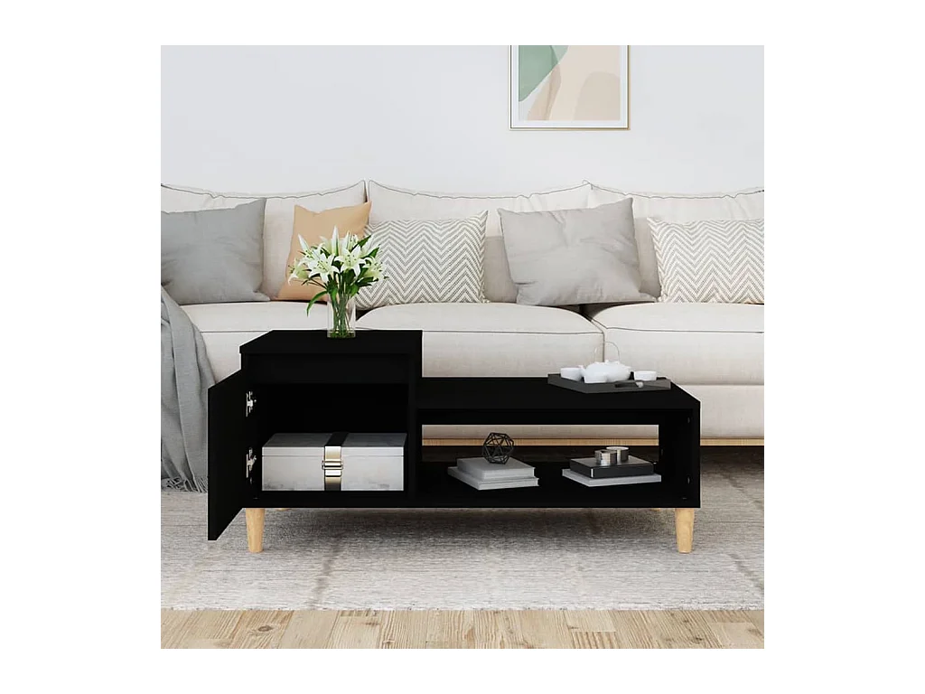 Gold Salontafel Zwart 100x50x45 cm Bewerkt hout