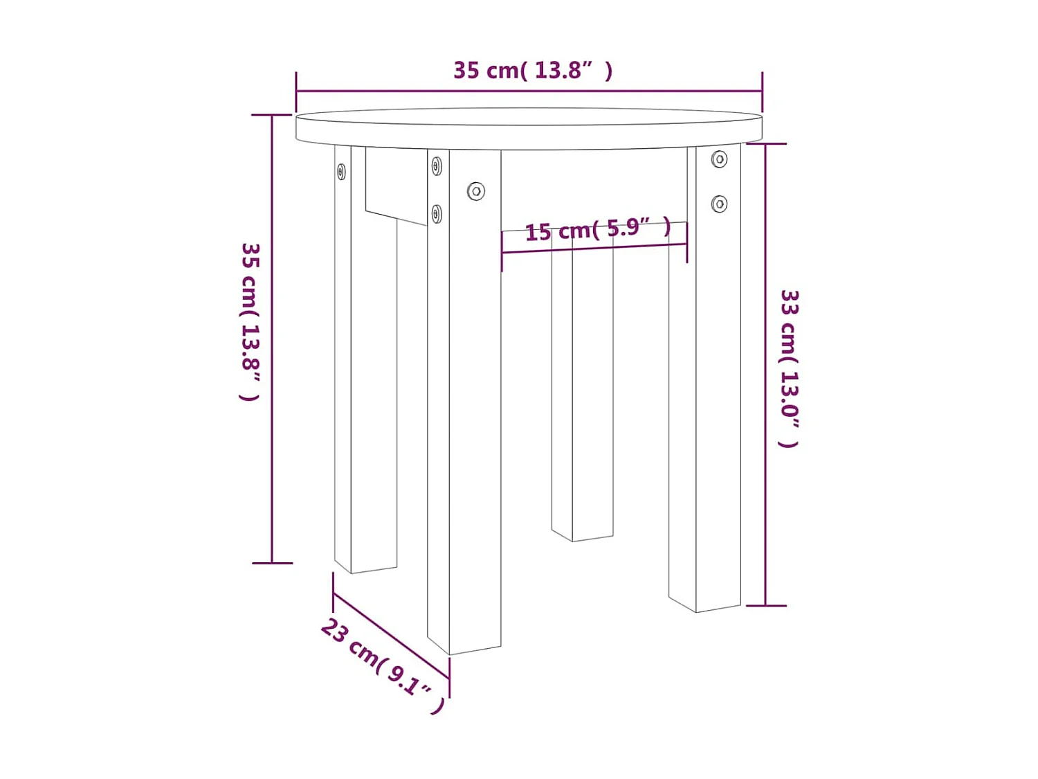 Gold Salontafel Zwart Ø 35x35 cm Massief grenenhout
