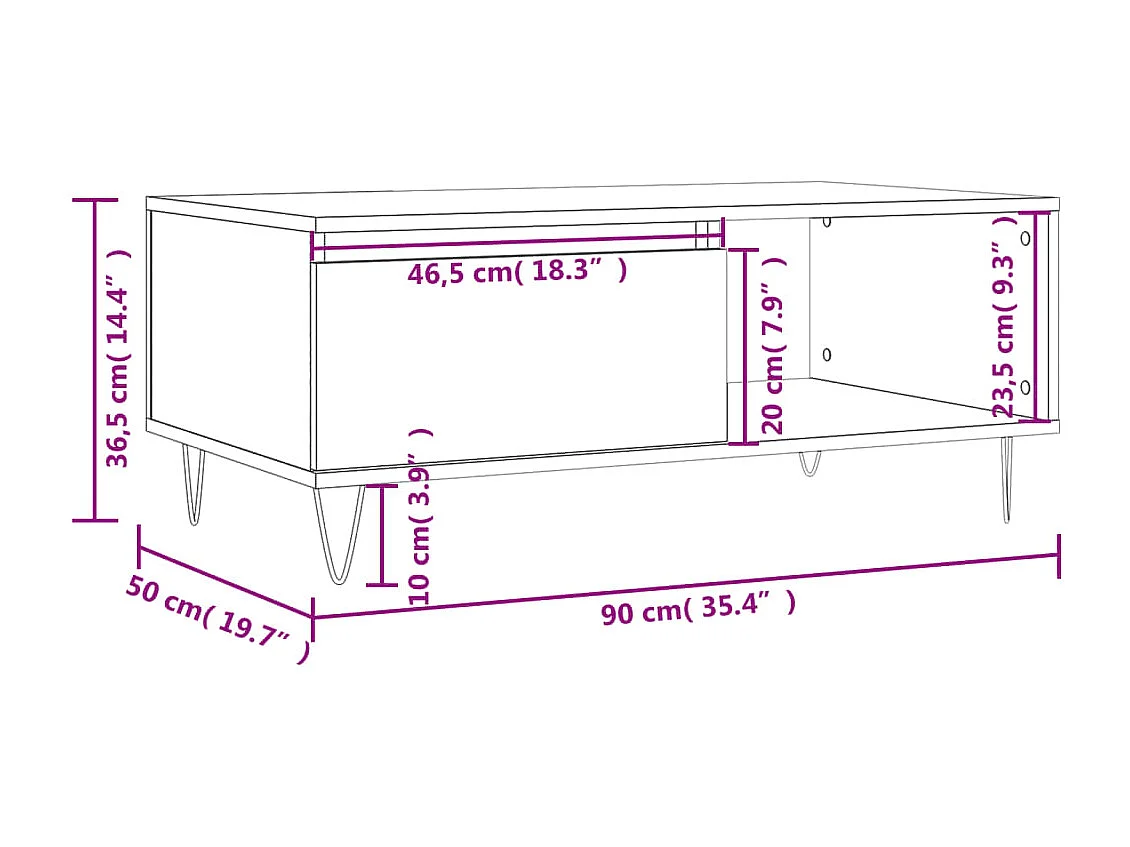 Gold Salontafel Wit 90x50x36,5 cm Bewerkt hout