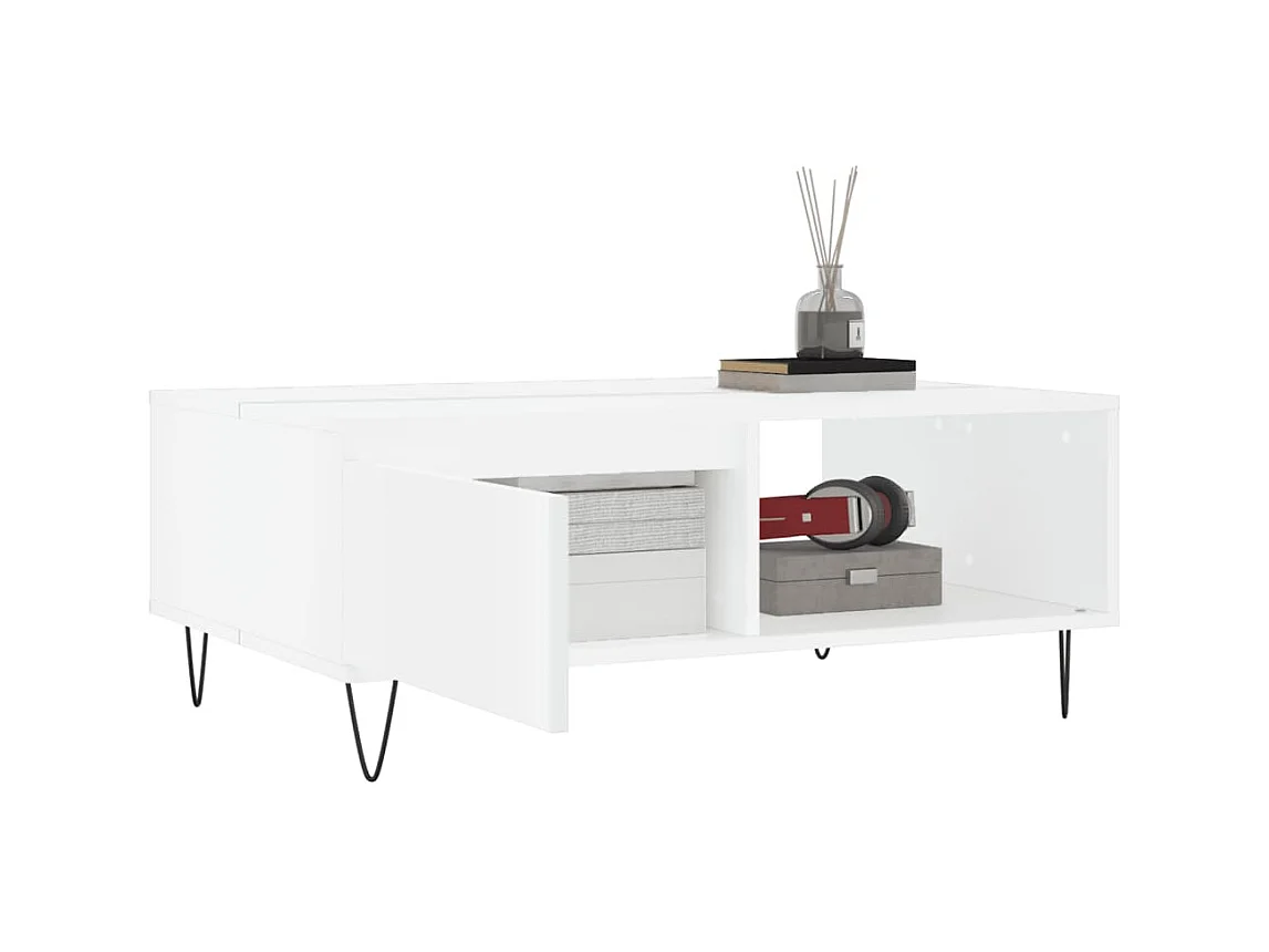 Table basse blanc 90x60x35 cm bois d'ingénierie