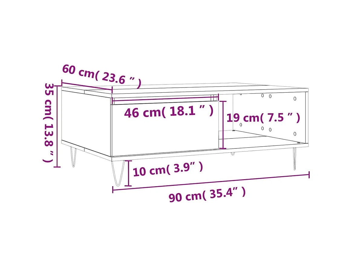 Table basse blanc 90x60x35 cm bois d'ingénierie