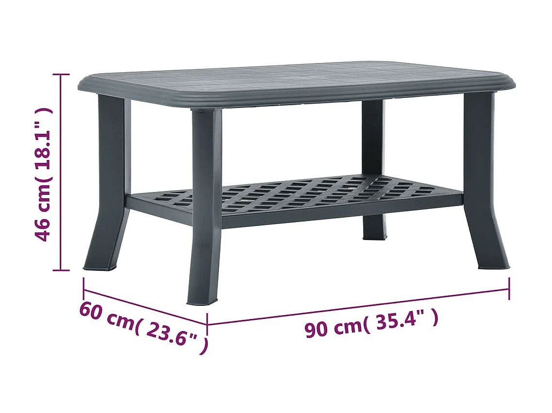 Mesa de centro dourada verde 90 x 60 x 46 cm plástico