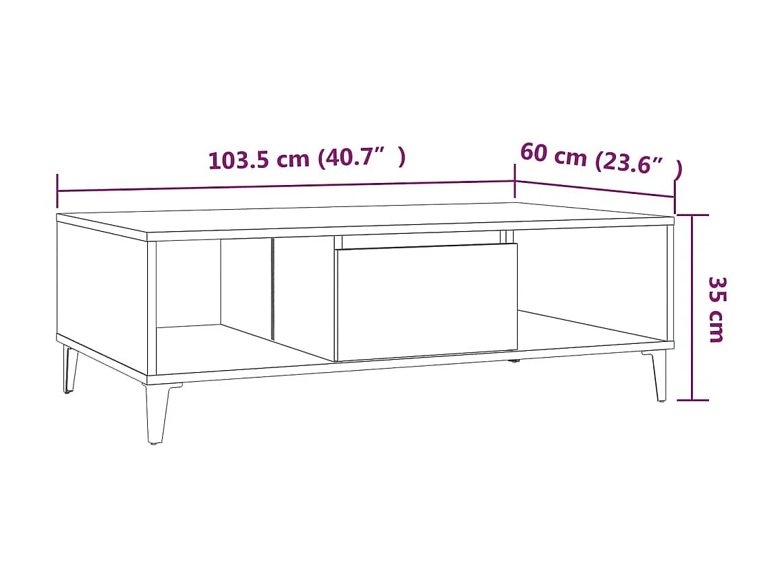 Tavolino Gold Rovere affumicato 103,5x60x35 cm Truciolato