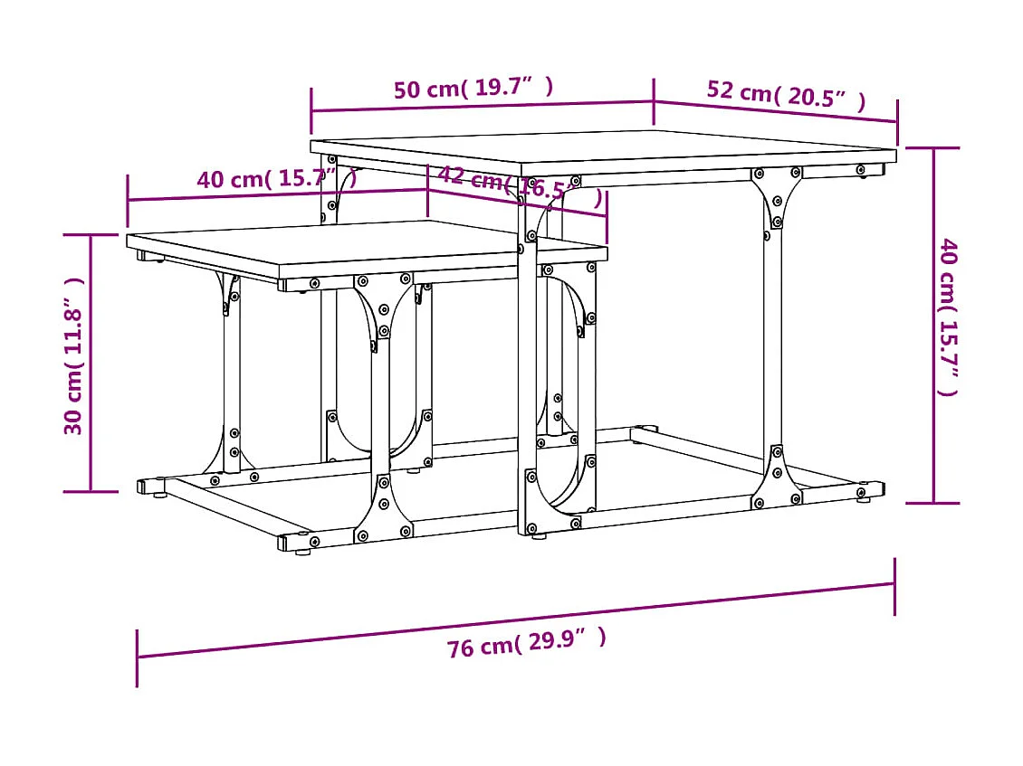Gold Nesting salontafel, 2 stuks gerookt eiken parket