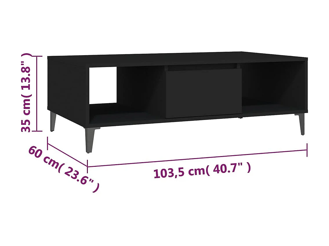 Mesa de centro dourada preta 103,5x60x35 cm aglomerado