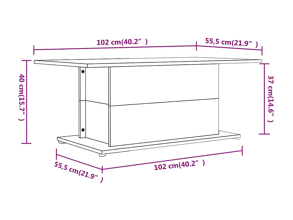 Tavolino Gold Bianco lucido 102x55,5x40 cm Truciolare