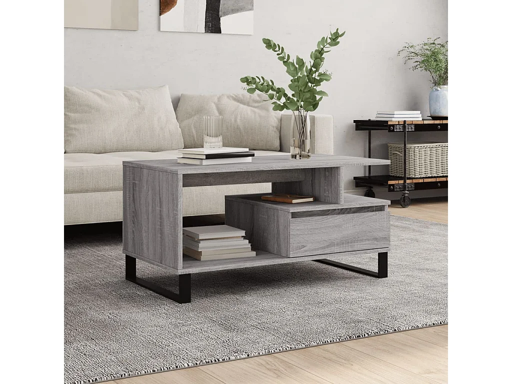 Goldfarbener Couchtisch in Sonoma-Grau, 90 x 49 x 45 cm, Holzwerkstoff